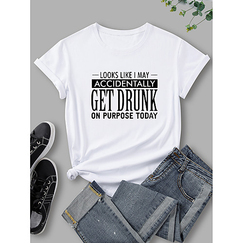 

Women's T shirt Graphic Print Round Neck Tops 100% Cotton Basic Basic Top White Blue Purple