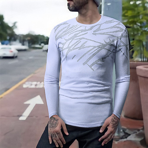 

Men's T shirt Shirt Graphic Long Sleeve Daily Tops Round Neck White Red