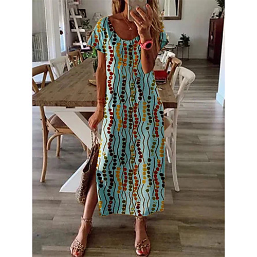 

Women's A Line Dress Maxi long Dress Short Sleeve Pattern Print Spring & Summer Round Neck Casual 2021 M L XL XXL XXXL