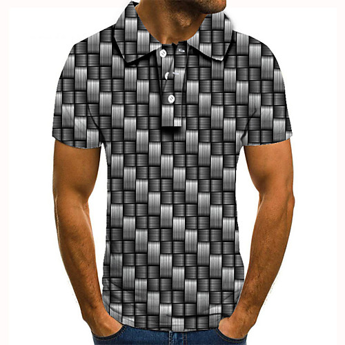 

Men's Golf Shirt 3D Print Geometric Graphic Prints Button-Down Short Sleeve Street Tops Casual Fashion Cool Black / Sports