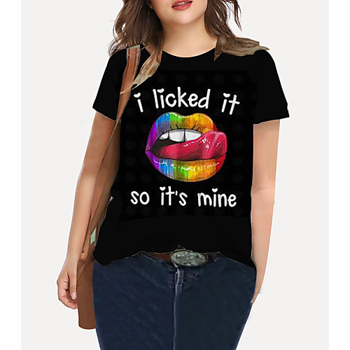 

Women's Plus Size Tops T shirt Graphic Mouth Letter Print Short Sleeve Crewneck Basic Black Big Size XL XXL 3XL 4XL 5XL / Holiday / Going out
