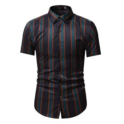 

Men's Shirt Striped Short Sleeve Casual Tops Business Simple Wine Green