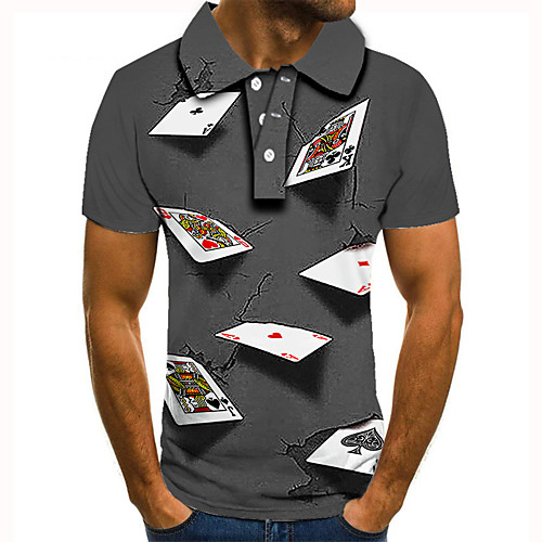 

Men's Golf Shirt Tennis Shirt 3D Print Graphic Prints Poker Button-Down Short Sleeve Street Tops Casual Fashion Cool Gray / Sports