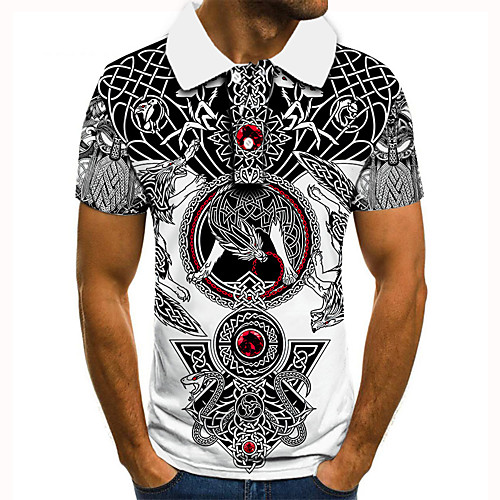 

Men's Golf Shirt 3D Print Tribal Abstract Graphic Prints Button-Down Short Sleeve Street Tops Casual Fashion Cool Black / Sports