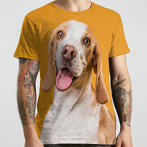 

Men's Unisex Tee T shirt 3D Print Dog Graphic Prints Animal Plus Size Print Short Sleeve Casual Tops Basic Designer Big and Tall Yellow