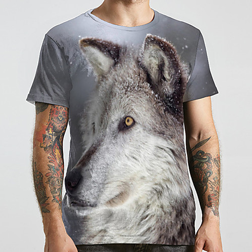

Men's Unisex Tee T shirt Shirt 3D Print Graphic Prints Wolf Plus Size Print Short Sleeve Casual Tops Basic Designer Big and Tall Round Neck Gray / Summer