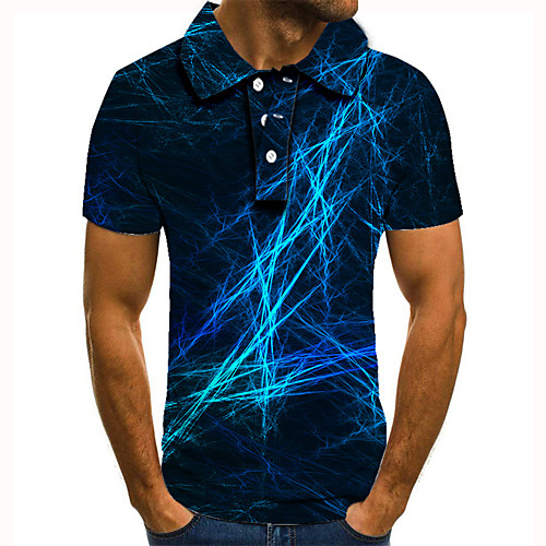 

Men's Golf Shirt Tennis Shirt 3D Print Graphic Prints Linear Button-Down Short Sleeve Street Tops Casual Fashion Cool Blue / Sports