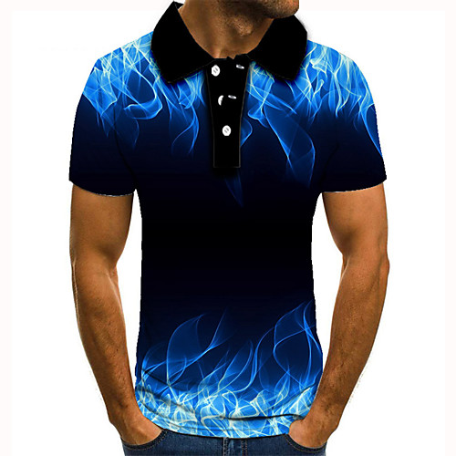 

Men's Golf Shirt Tennis Shirt 3D Print Graphic Prints Flame Button-Down Short Sleeve Street Tops Casual Fashion Cool Blue / Sports