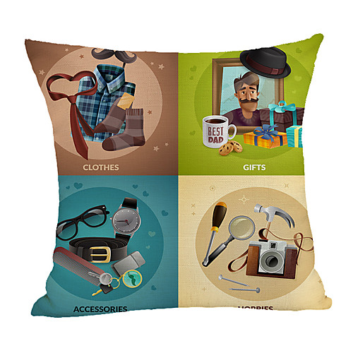 

Double Side Print Father's Day Cushion Cover 1PC Faux Linen Soft Square Throw Pillow Cover Cushion Case Pillowcase for Sofa Bedroom 45 x 45 cm (18 x 18 Inch) Superior Quality Machine Washable