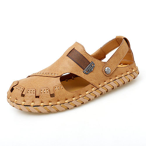 

Men's Sandals Crochet Leather Shoes Flat Sandals Sporty Casual Daily Outdoor Water Shoes Walking Shoes Nappa Leather Cowhide Breathable Handmade Non-slipping Booties / Ankle Boots Black Khaki Brown