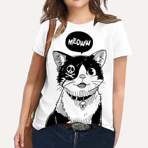 

Women's Plus Size Tops T shirt Cat Graphic Print Short Sleeve Crewneck Basic White Big Size XL XXL 3XL 4XL 5XL