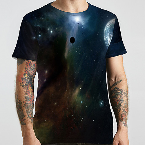 

Men's Unisex Tee T shirt 3D Print Galaxy Graphic Prints Plus Size Print Short Sleeve Casual Tops Basic Designer Big and Tall Black