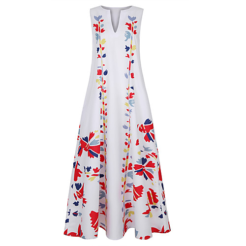

Women's Swing Dress Maxi long Dress Blue Yellow Blushing Pink White Black Light Blue Sleeveless Print Print Spring Summer V Neck Casual Loose 2021 S M L XL XXL 3XL 4XL 5XL