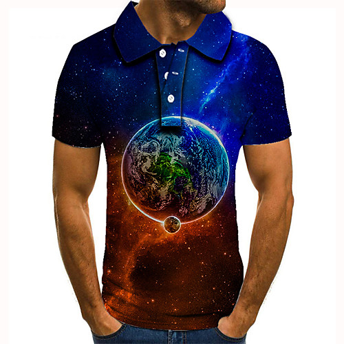 

Men's Golf Shirt Tennis Shirt 3D Print Graphic Prints Earth Interstellar Button-Down Short Sleeve Street Tops Casual Fashion Cool Blue / Sports