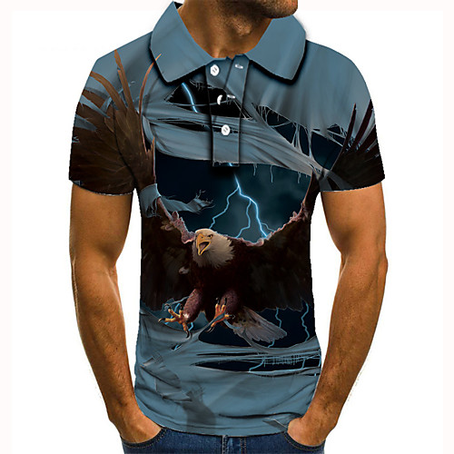 

Men's Golf Shirt Tennis Shirt 3D Print Graphic Prints Eagle Animal Button-Down Short Sleeve Street Tops Casual Fashion Cool Blue / Sports