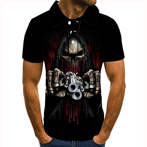 

Men's Golf Shirt Tennis Shirt 3D Print Graphic Prints Skull Button-Down Short Sleeve Street Tops Casual Fashion Cool Black / Sports