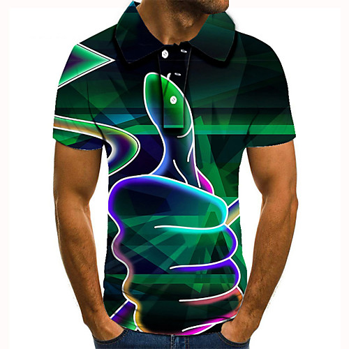 

Men's Golf Shirt Tennis Shirt 3D Print Graphic Prints Hand Button-Down Short Sleeve Street Tops Casual Fashion Cool Green / Sports