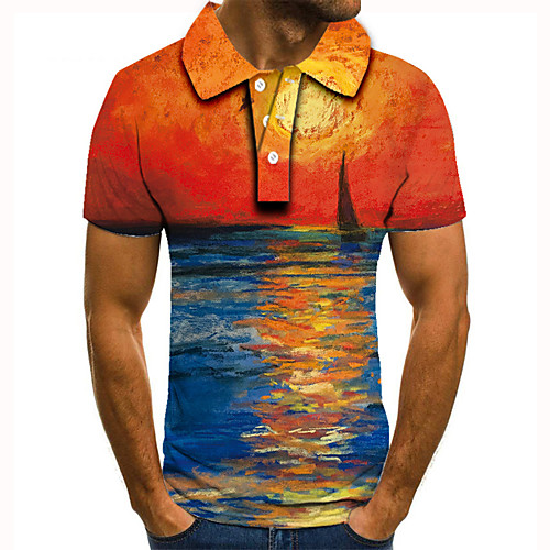 

Men's Golf Shirt Tennis Shirt 3D Print Scenery Graphic Prints Button-Down Short Sleeve Street Tops Casual Fashion Cool Blue / Sports