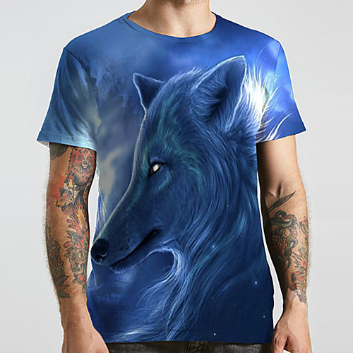 

Men's Unisex Tee T shirt 3D Print Graphic Prints Wolf Plus Size Print Short Sleeve Casual Tops Basic Designer Big and Tall Blue