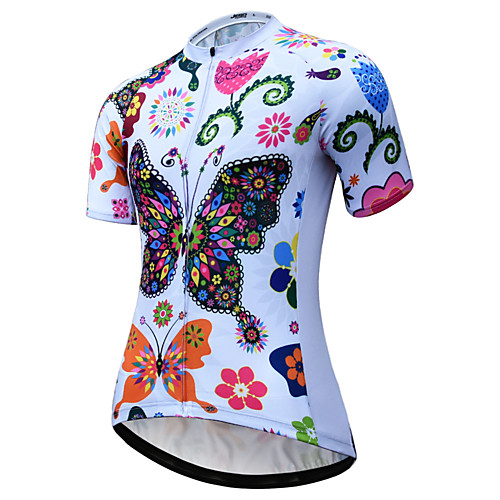 

JESOCYCLING Women's Short Sleeve Cycling Jersey Summer White Rainbow Bike Jersey Mountain Bike MTB Road Bike Cycling Quick Dry Breathable Back Pocket Sports Clothing Apparel / Stretchy