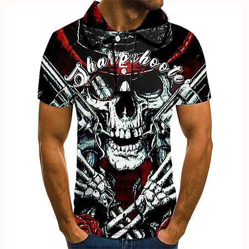 

Men's Golf Shirt Tennis Shirt 3D Print Graphic Prints Skull Button-Down Short Sleeve Street Tops Casual Fashion Cool Black / White / Sports
