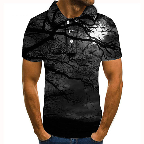 

Men's Golf Shirt Tennis Shirt 3D Print Graphic Prints Forest Button-Down Short Sleeve Street Tops Casual Fashion Cool Black / Sports