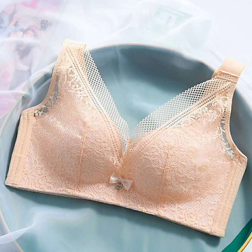 

Women's Bra & Panty Set Wireless 3/4 Cup Lace Sexy Blushing Pink