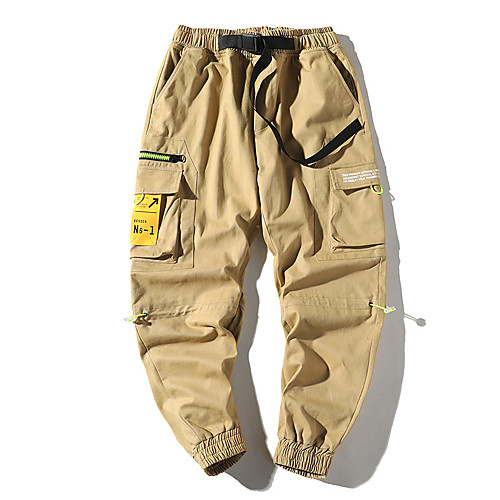 

Men's Casual / Sporty Athleisure Breathable Outdoor Sports Sport Daily Harem Loose Pants Tactical Cargo Pants Letter Full Length Drawstring Pocket Black Khaki / Elasticity