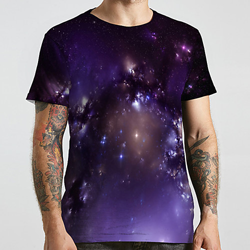 

Men's Unisex Tee T shirt 3D Print Galaxy Graphic Prints Plus Size Print Short Sleeve Casual Tops Basic Designer Big and Tall Purple