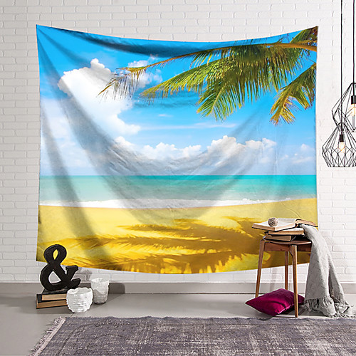 

Natural Scenery Wall Tapestry Art Decor Blanket Curtain Hanging Home Bedroom Living Room Decoration Polyester Beach Cloud Blue Sea Coconut Tree