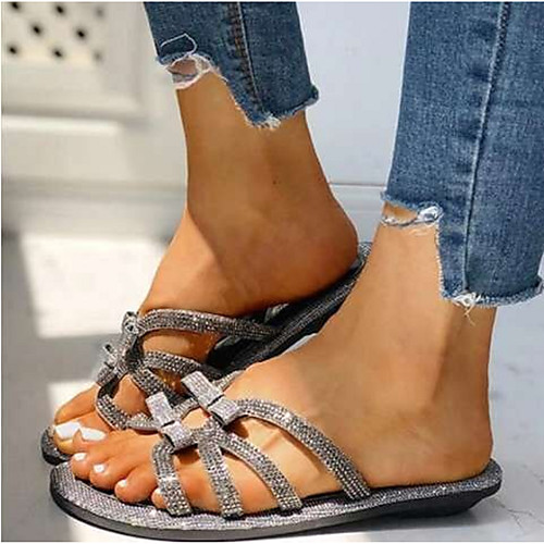 

Women's Sandals Flat Heel Round Toe PU Black Beige
