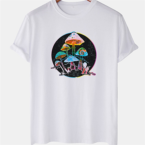 

Men's Unisex Tee T shirt Hot Stamping Mushroom Plus Size Short Sleeve Casual Tops 100% Cotton Basic Designer Big and Tall White Black Yellow