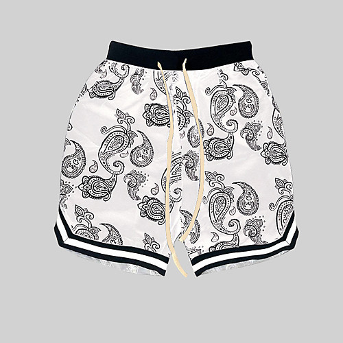

Men's Casual / Sporty Athleisure Breathable Sports Daily Beach Chinos Shorts Pants Paisley Short Drawstring Elastic Waist White Black