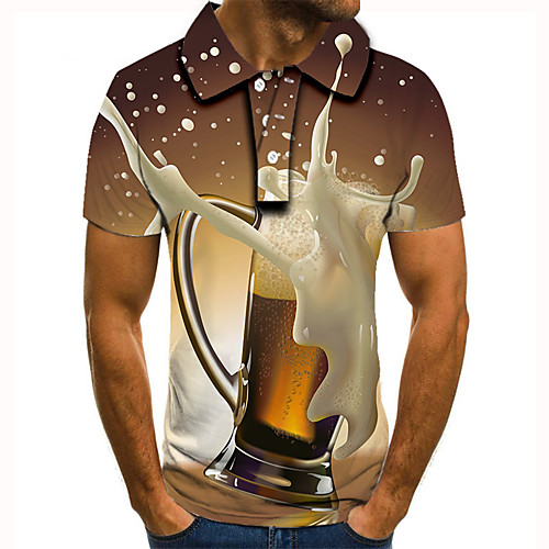 

Men's Golf Shirt 3D Print Graphic Prints Beer Button-Down Short Sleeve Street Tops Casual Fashion Cool Brown / Sports