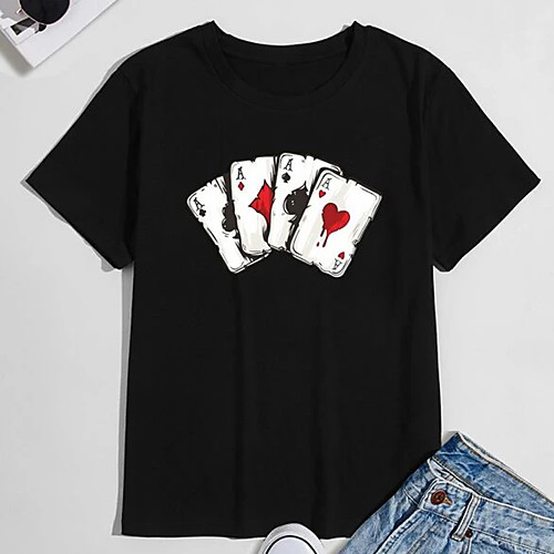 

Men's Unisex Tee T shirt Shirt Hot Stamping Graphic Prints Poker Plus Size Print Short Sleeve Casual Tops 100% Cotton Basic Designer Big and Tall Round Neck Black / Summer