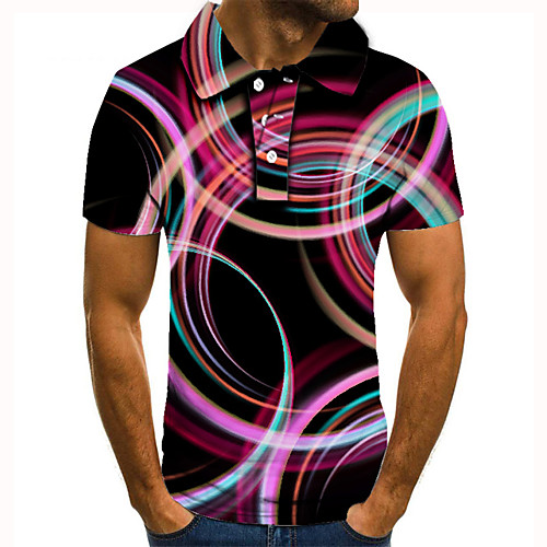 

Men's Golf Shirt Tennis Shirt 3D Print Circle Graphic Prints Button-Down Short Sleeve Street Tops Casual Fashion Cool Black / Sports