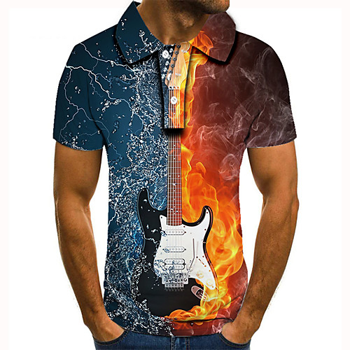 

Men's Golf Shirt Tennis Shirt 3D Print Graphic Prints Guitar Button-Down Short Sleeve Street Tops Casual Fashion Cool Blue / Sports