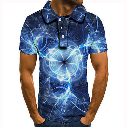 

Men's Golf Shirt 3D Print Lightning Graphic Prints Button-Down Short Sleeve Street Tops Casual Fashion Cool Blue / Sports