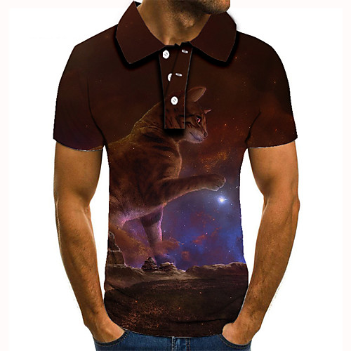 

Men's Golf Shirt Tennis Shirt 3D Print Cat Graphic Prints Animal Button-Down Short Sleeve Street Tops Casual Fashion Cool Red / Sports