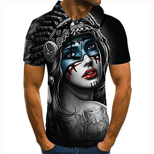

Men's Golf Shirt Tennis Shirt 3D Print Graphic Prints Portrait Button-Down Short Sleeve Street Tops Casual Fashion Cool Black / Sports