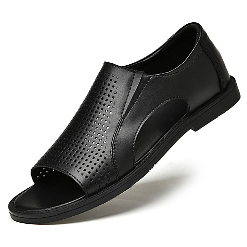 

Men's Sandals Leather Shoes Flat Sandals Casual Classic British Daily Outdoor Nappa Leather Cowhide Breathable Non-slipping Wear Proof Booties / Ankle Boots Black Spring Summer