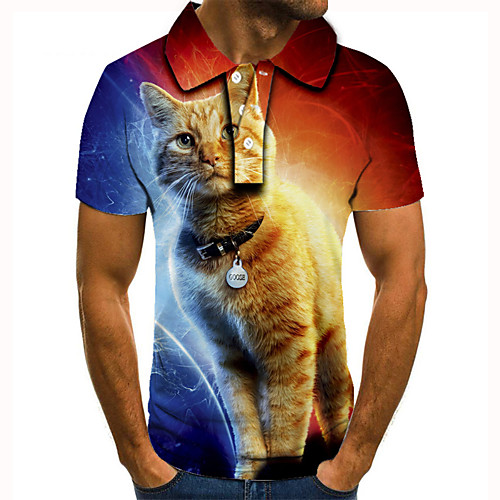 

Men's Golf Shirt 3D Print Cat Animal Button-Down Short Sleeve Street Tops Casual Fashion Cool Rainbow / Sports