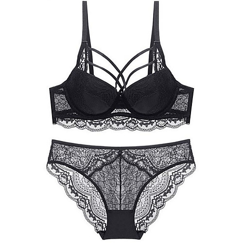 

Women's Bra & Panty Set Underwire Bra 3/4 Cup Solid Color Sexy Wine
