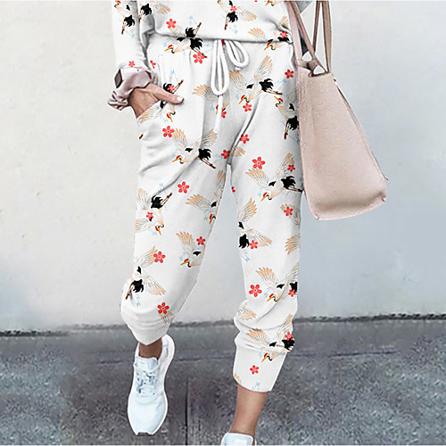 

Women's Basic Soft Comfort Daily Home Jogger Pants Flower / Floral Animal Full Length Elastic Drawstring Design Print White Black Blue Yellow Blushing Pink