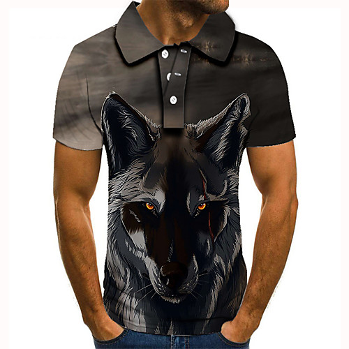 

Men's Golf Shirt Tennis Shirt 3D Print Wolf Animal Button-Down Short Sleeve Street Tops Casual Fashion Cool Black / Sports