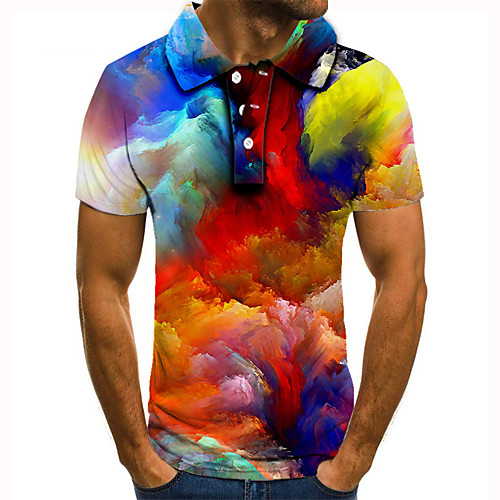 

Men's Golf Shirt Tennis Shirt 3D Print Rainbow Graffiti Button-Down Short Sleeve Street Tops Casual Fashion Cool Rainbow / Sports