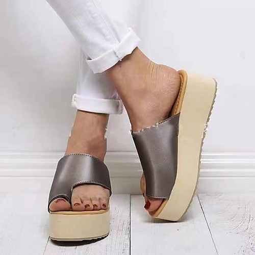 

Women's Sandals Platform Sandals Bunion Sandals Platform Round Toe PU Solid Colored Black Gray