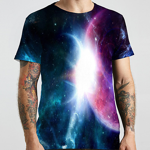 

Men's Unisex Tee T shirt 3D Print Galaxy Graphic Prints Plus Size Print Short Sleeve Casual Tops Basic Designer Big and Tall Black