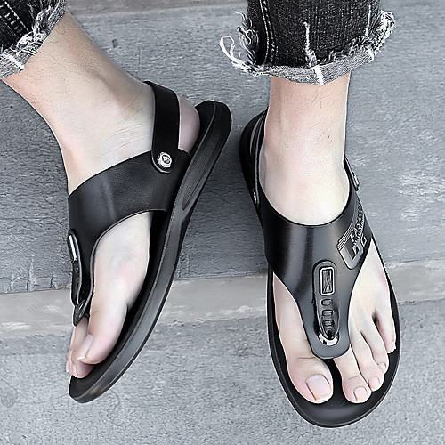 

Men's Sandals Casual Beach Daily Walking Shoes Nappa Leather Breathable Non-slipping Wear Proof White Black Summer