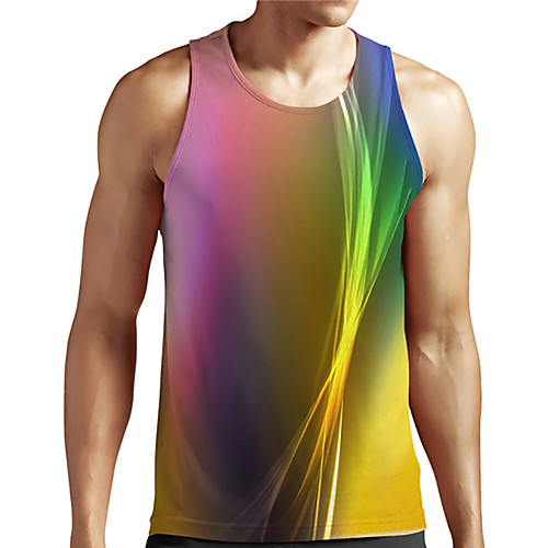 

Men's Unisex Tank Top Undershirt Shirt 3D Print Gradient Graphic Prints Linear Plus Size Print Sleeveless Casual Tops Basic Designer Big and Tall Round Neck Yellow / Summer